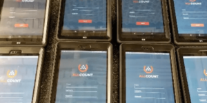 AllCount tablet-based inventory management system showing multiple devices ready for use in real-time auditing and error-free inventory tracking.