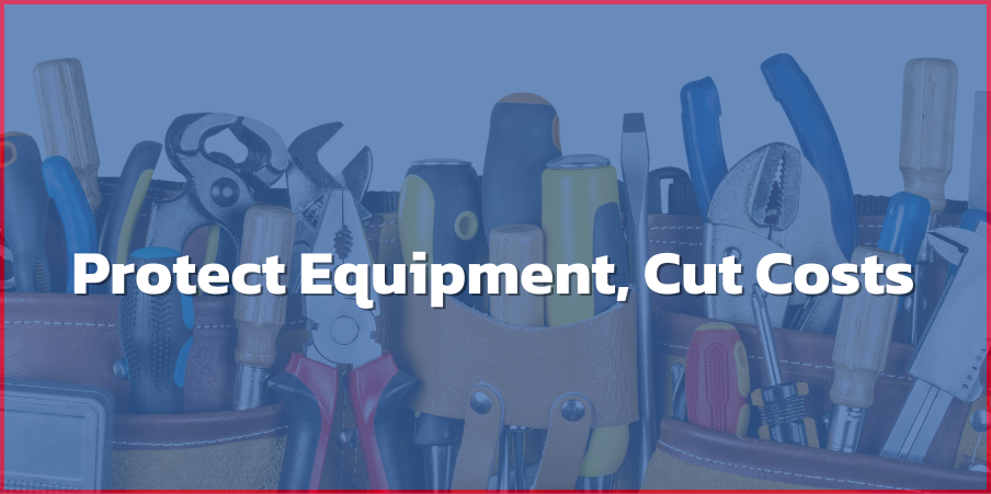Toolbelt filled with wrenches, pliers, and screwdrivers, symbolizing equipment maintenance and cost savings