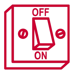 red icon of an off and on switch, representing operations shutdowns due to missed equipment inspections