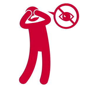 red icon of a person running while blind, representing the dangers of running operations without modern predictive maintenance and asset protection