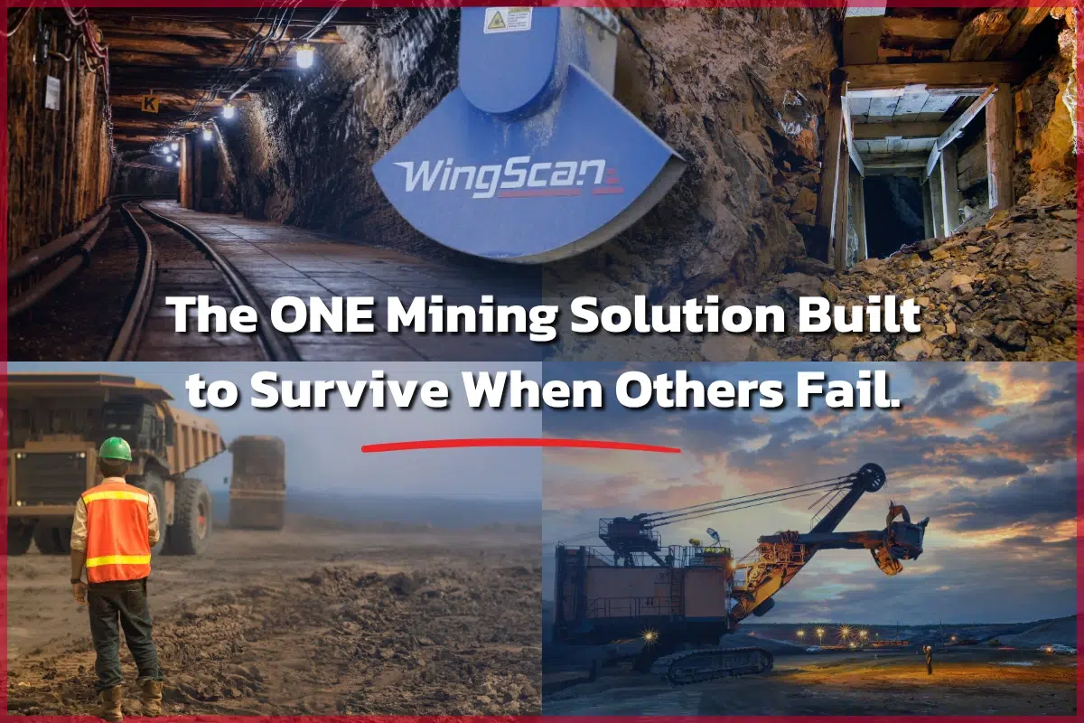 WingScan mining load scanner accurately measuring truck volumes in extreme mining conditions with dust, rain, and harsh temperatures