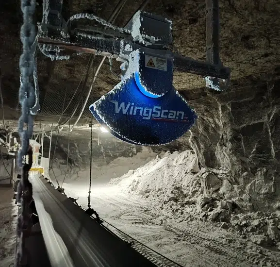 WingScan volumetric scanner measuring haul truck load in motion